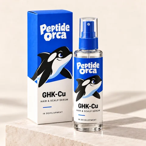 Peptide Orca GHK-Cu glass hair and scalp serum with its matching carton